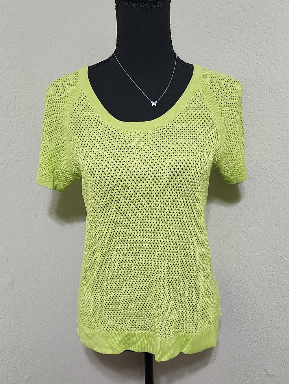Rag & Bone/JEAN Bright Green Mesh Open Knit Short Sleeve Top Coverup - Sz XS